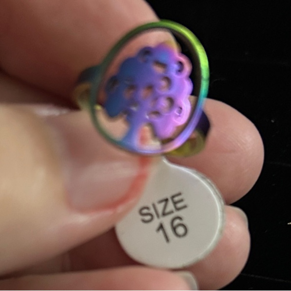 Iridescent Rainbow Tree of Life Stainless Steel Ring